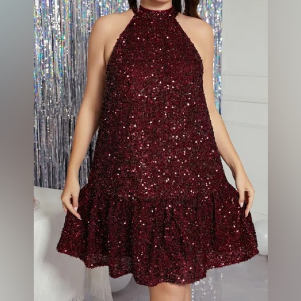 Elegant Burgundy Sequin Dress